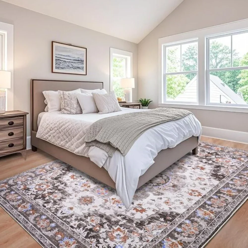 4x6 Washable Area Rug, Soft Low Pile Non-Slip Vintage Carpet for Home & Office